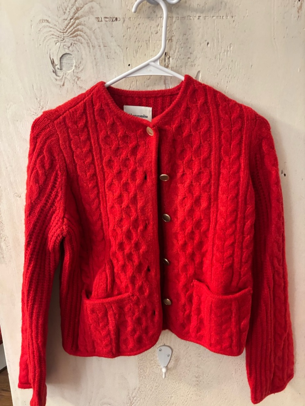 Abercrombie & Fitch Vibrant Red Cable-Knit Button Cardigan